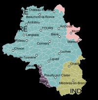 과거 투렌을 현재의 현으로 색칠한 지도