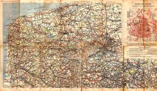 1920년대 초 노르파드칼레 지역의 지도. 당시의 도로 및 철도 네트워크를 보여준다.