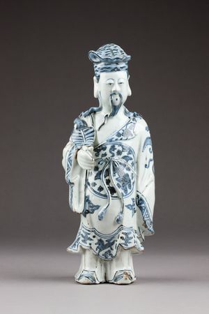 명나라 완력제(1573–1620) 시기 청화로 장식된 종리권 도자기 상, 스웨덴 Hallwyl Museum 소장