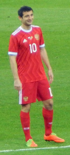 2017년 벨기에와의 경기에서 러시아를 위해 뛰는 자고예프