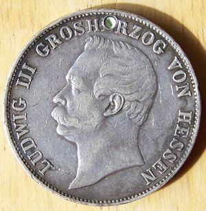 1859년 헤센의 탈러, 루이 3세의 초상.