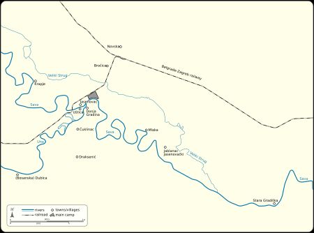 야세노바츠 강제 수용소와 주변 수용소 위치.