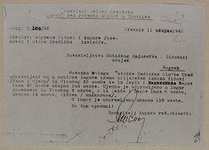 트라브니크 지역 유대인의 야세노바츠와 스타라 그리시카 수용소로의 추방에 대한 보고서, 1942년 3월