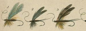 낚시 바늘 (Artificial flies) - 찰스 볼커(Charles Bowlker)와 리처드 볼커(Richard Bowlker)의 낚시의 기술(Art of Angling) (1854) 2. "블루 던(Blue Dun)" 하루살이. 3. "3월의 갈색 날개(March Brown)" 하루살이