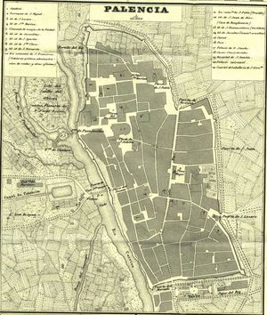 1852년 프란시스코 코엘로 데 포르투갈 이 케사다가 그린 팔렌시아 지도.