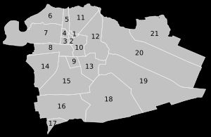 차오저우진 마을: 1 차오저우, 2 퉁룽, 3 신룽, 4 신성, 5 산허, 6 우쿠이, 7 펑라이, 8 융춘, 9 푸춘, 10 광화, 11 산궁, 12 산싱, 13 펑청, 14 바예, 15 광춘, 16 싱메이, 17 서쯔, 18 지우콰이, 19 룬둥, 20 쓰린, 21 쓰춘