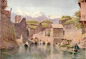 스리나가르의 마르 운하의 시장 배