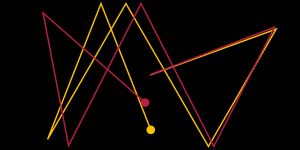 두 입자의 궤적이 있는 타원형