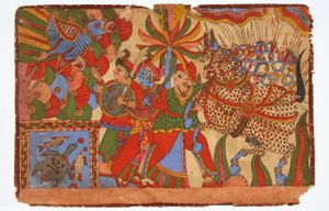 두둠비 호숫가에 있는 말 샤마카르나, 아슈바메다에 대한 자이미니의 주석, 19세기, 마하라슈트라