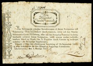 1807년 노르웨이 지폐에 있는 특이한 뒤로 기울어진 기울임꼴 글자