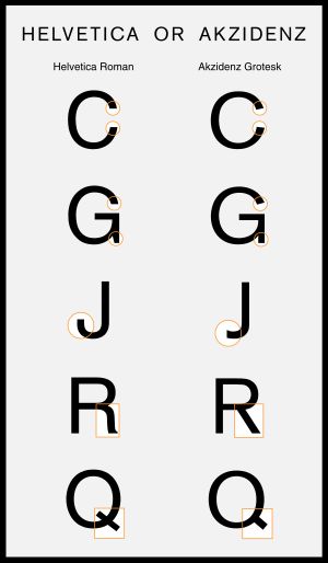 모던한 네오-그로테스크체(왼쪽/Helvetica)와 전통적인 그로테스크 산세리프체(오른쪽)