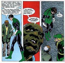 그린 랜턴 76호에 실린 오닐/아담스 런의 시작을 알리는 세 개의 패널.