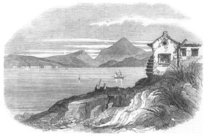 아르고스톨리 만의 해상 방앗간 (1849)은 19세기의 자연적인 볼거리였다. 배경의 아이노스 산.