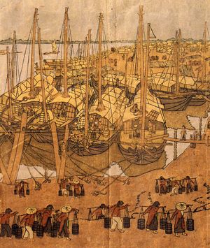 화가 도 득 투언(Đỗ Đức Thuận)의 1930년 작품 홍강 부두의 배들