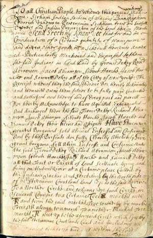 사코스 부족의 추장 시르함의 이름이 적힌 릭 특허의 첫 페이지