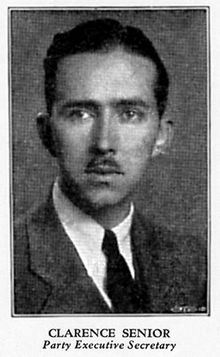 클라렌스 시니어(Clarence Senior), 1929년 8월부터 1936년 말까지 미국 사회당 집행 비서