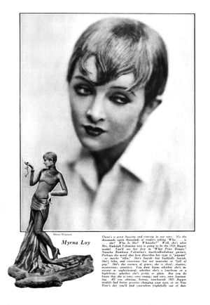 1925년 9월호 모션 픽처 잡지에 실린 로이의 사진, 애드리언이 디자인한 의상을 입고 What Price Beauty?에 출연했을 당시의 모습이다.