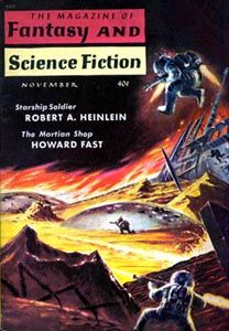환상과 과학 소설 잡지(1959년 11월) 표지. 스타십 솔저 연재 당시의 삽화이다.