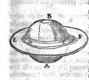 다니엘 슈벤터의 Deliciae Physico-Mathematicae(1636)에 실린 렌즈가 있는 사이오틱 볼 그림