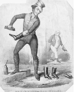 배우 W. J. Hammond가 구두를 닦는 샘 웰러(1837)