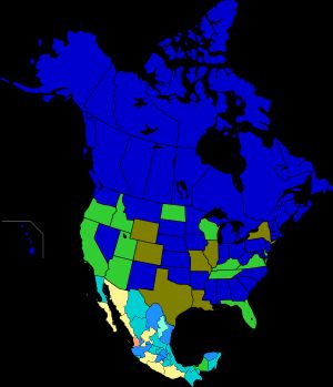 캐나다 연방, 미국 및 멕시코의 각 국가 및 각 주별 성적 동의 연령