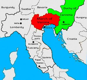콘라트 2세는 제국 교차로의 안정을 해치는 케른텐 공작 아달베로의 점점 더 무분별하고 거의 독립적인 영지인 케른텐 공국과 베로나 변경백령의 통치를 불쾌하게 여겼다.
