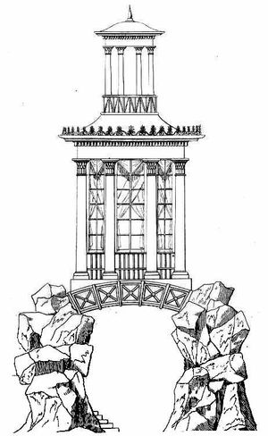 고대 그리스 건축물을 바탕으로 한 테이블 장식의 선 그림