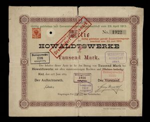 1889년 6월 19일 발행된 Howaldtswerke 주식