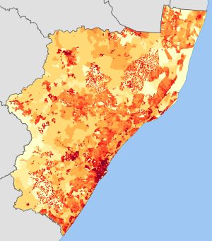 콰줄루나탈 주의 인구 밀도