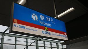 도라에몽 장식이 된 역명판 (2019년 6월)