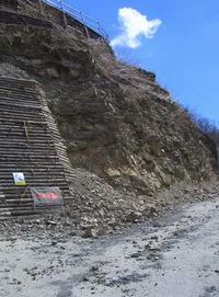 연기 피해로 인한 붕괴가 계속되고 있는 아시오의 산(아카쿠라 산기슭) 2005년 3월 촬영.