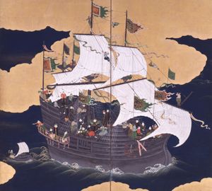 『남만 병풍』(가노 우치젠 필)에 보이는 포르투갈 배