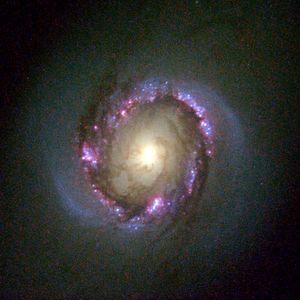 NGC 4314의 중심 영역. 허블우주망원경이 촬영했으며, 별이 형성 중인 핵고리가 드러나 있다.