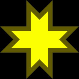 Auseklis 기호처럼 3개의 가장자리가 단일 지점에서 교차하도록 기하학을 조정한 팔각별