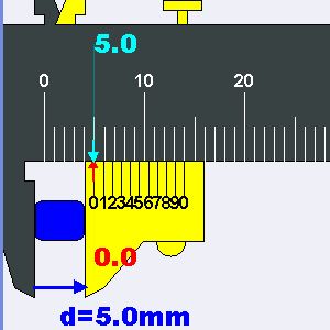 작동의 명확성을 위해 버니어 상수를 0.1로 설정한 버니어 캘리퍼스