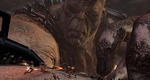 크레토스(왼쪽 아래)가 크로노스의 팔에서 적들과 싸운다.