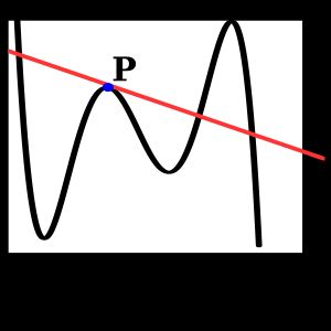 점 P에서의 이 접선은 곡선의 할선이기도 하다