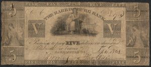 1848년 해리스버그 은행 5달러 지폐