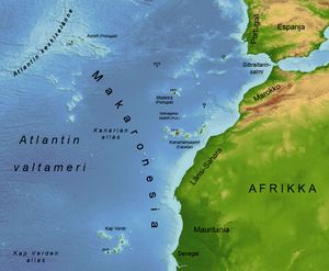 판 경계 주변의 대서양 (텍스트는 핀란드어로 되어 있음)