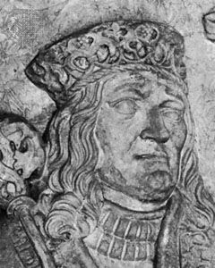 국왕 요한의 무덤 근처 클라우스 베르크가 제작한 벽 기념비의 얼굴 부분