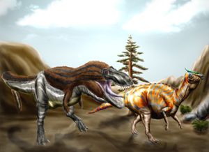 사우롤로푸스를 공격하는 타르보사우루스