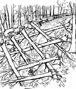  "거대한 방책"으로 막힌 길은 세인트 레저의 포병 부대를 지연시켰다.