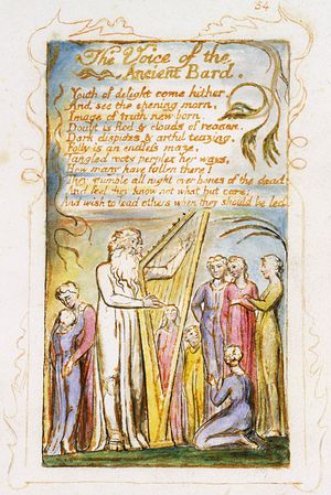 윌리엄 블레이크의 시 "고대 음유 시인의 목소리"를 손으로 그린 판화, 순수와 경험의 노래