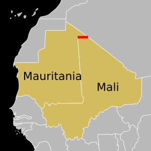 북위 25도선을 경계로 한 모리타니와 말리의 국경선 (붉은선)