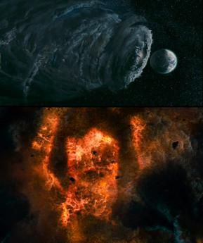 두 개의 구름 — 하나는 파란색이고 다른 하나는 주황색입니다