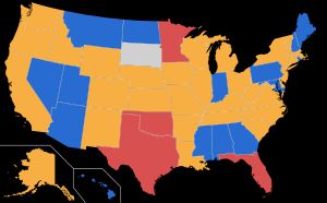 2021년 연방 공휴일로 지정되기 전까지 미국 각 주에서 준틴스를 공휴일로 인정한 현황.