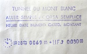 1969년 7월 28일 터널 통행료 영수증