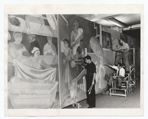 1939년 세계 박람회를 위해 벽화를 그리는 예술가 에이브러햄 리신스키와 그의 조수들