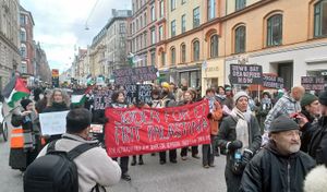 2024년 2월 2일 코펜하겐에서 "자유 팔레스타인" 깃발을 든 시위