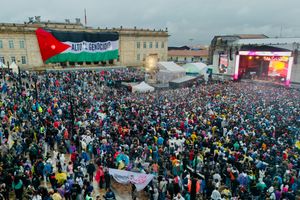 2024년 7월 5일, 콜롬비아 보고타의 볼리바르 광장에서 팔레스타인을 지지하는 시위